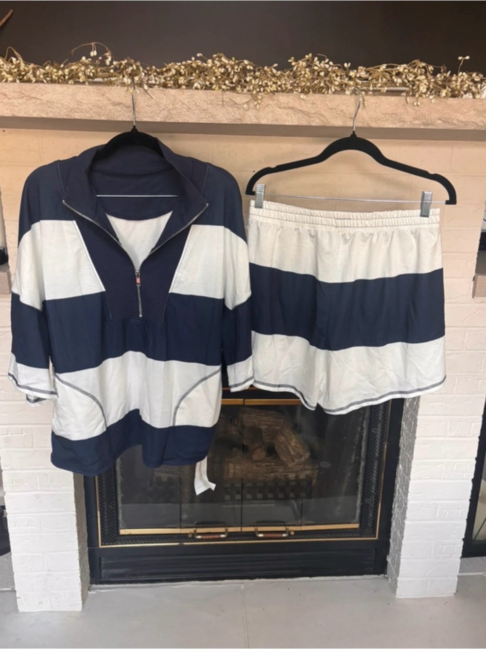 Large 2 Piece Navy and White Striped Set